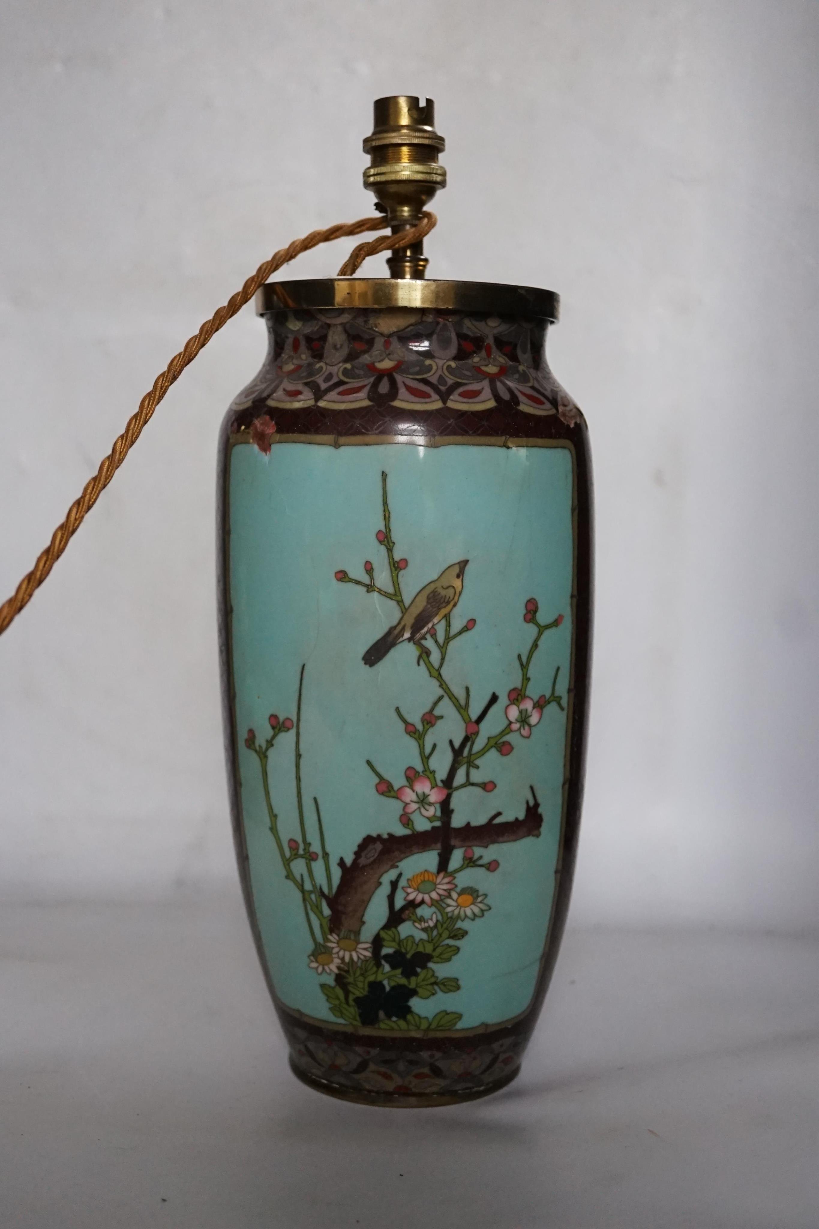 A Japanese cloisonne vase, now mounted as a lamp base